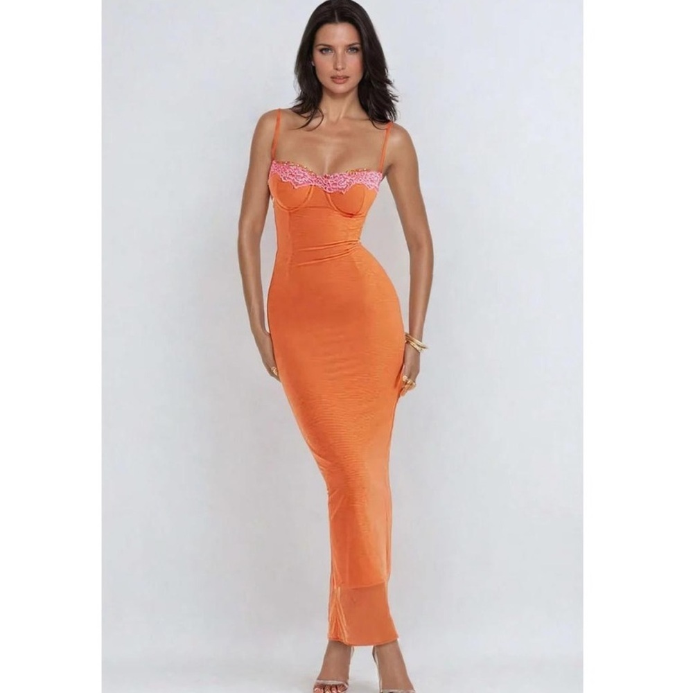 Micas Bodycon maxi dress lace trim orange